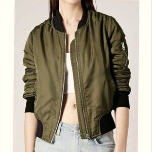 Zara TRF Bomber Jacket Size M Olive Green Womens Full Zip Coat Army Military